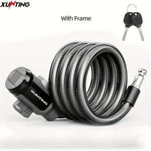 XUNTING 83/104cm Bike Cable Lock with Bracket 12mm Anti-Theft PVC Waterproof Scooter Bicycle MTB Lock
