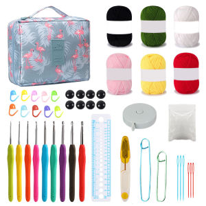 ชุดโครเชต์สำหรับผู้เริ่มต้นและผู้ใหญ่ ชุดโครเชต์ประกอบด้วยไหมพรม ชุดเริ่มต้นงานถักโครเชต์ 46 ชิ้นสำหรับผู้เริ่มต้น เข็มโครเชต์แบบ Ergonomic