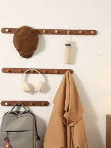 SG-Soild Wooden Row Hooks Black Walnut Hanger Rack Hanging T-shape No Drilling Wall Mounted Coat Hook Holder for Bathroom Closet Home Room Decoration