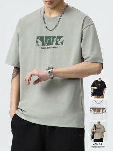 Loose Fit Short Sleeve T-Shirt Mens Summer Thin Print Quick Dry round Neck Half Sleeve Top Fashionable Casual Cotton Blend