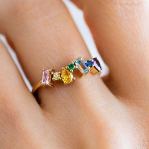 Huitan Hình Học Đính Đá Cubic Zirconia Nhẫn Nữ Thời Trang Nhiều Màu Sắc Sang Trọng Cưới Cô Dâu Món Quà Trang Sức Tính Khí Nhẫn Nữ