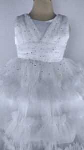 Big Joy Elegant Ruffles Baby White Party Dress with Scattered Metallic Silver Design For Ages 3 to 24 Months Old 564307