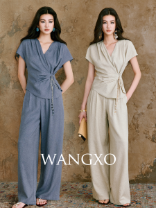 WANGXO | Trang Phục Linen Thoáng Mát V-Neck Dây Chuyền Tự Do