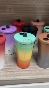 แก้วเก็บอุณหภูมิ สแตนเลส เคลือบเซรามิก ขนาด600ml. มียางกันลื่น หลอดเด้ง แก้วน้ำสเตนเลส304 แก้วกาเเฟ มีฝาปิด สีทูโทน เก็บความเย็น-ความร้อน 6-12ชม.