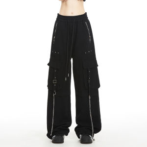 Red Wide Leg Workwear Pants for Women Autumn High Street American Style Jazz Dance Hiphop Straight Casual Trousers
