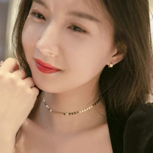 Punk Street Wafer Chocker Short Necklace Woman Girl Clavicle Chain Around Neck S925 Sterling Silver Plated 14K Gold Adjustable