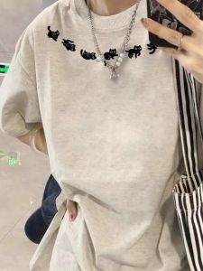 เสื้อยืดแขนสั้นผู้หญิง Pure Cotton American Design Sensation Print 100% ทรงหลวม สไตล์ลำลอง ฤดูร้อน ใหม่ เสื้อผ้าทำงาน