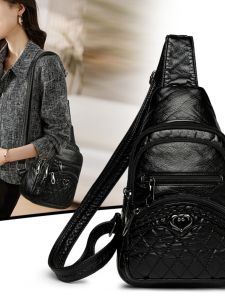 Casual Soft Leather Crossbody Chest Bag for Women Simple Stylish 2024 New Korean Style Single Shoulder Sling Bag