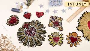 INFUNLY 4Pcs Love Heart Eye Rhinestone Bead Patch 4.1x2.9in Heart-Shaped Eye Sew On Patches Handmade Bling Eye Applique Fabric Sequin Diamond Patch for Clothes Jeans Jacket Clothing Bag Arts Crafts