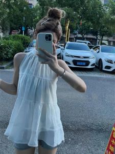 VKSOD | French Style White Vest Womens High Waist Slimming Denim Shorts Two-Piece Set Summer New Arrival Round Neck Sleeveless Outfit