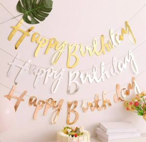 🔥SG LOCAL STOCK🔥1set ins Shining Surface Paper Happy Birthday Banner Rose Gold Silver Letter Bunting Garland for Kids Birthday Party Decoration