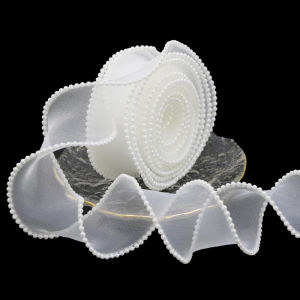 (5yards/roll)4cm Pearl Edge Organza Ribbon Wave Silk Lace Children Hair Accessories Lolita Handmade Decorative Gift Box Wedding