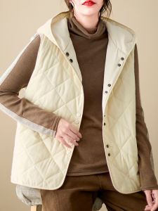 Loose Womens down Cotton Vest Autumn Winter Casual Outerwear Hooded Shoulder Pad Jacket Trendy plus Size Comfortable Coat