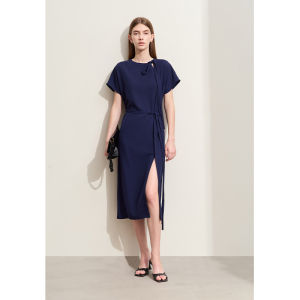 AMII | Commuting Elegant Round Neck Belted Slim Flared Sleeve Dress