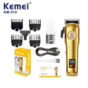 Kemei KM-510เครื่องมือตัดผมซาลอนไฟฟ้าเครื่องเล็มขนตัวสีทองแบบมืออาชีพจอแสดงผลแอลอีดีความเร็วสูง7000รอบต่อนาทีปัตตาเลี่ยนผมมอเตอร์