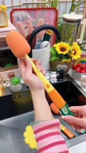 3-in-1 Multifunctional Cup Brush Cleaning Brush in Carrot Shape Sponge Brush Long Handle Bottle Cleaner