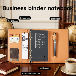 FARAMON | Business A6 Binder Notebook Card Organizer Planner Meeting Notepad Tri-fold Leather