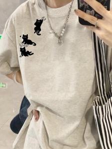 2024 Heavy Weight Pure Cotton Fancy Slim Looking K-style All-Matching Fashion Brand Short-Sleeved T-shirt for Women Idle Style Casual Tops Ins