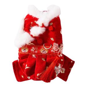 Festive Chinese Style Tassel Butterfly Cat Dog Cotton Clothes New Year Warm Four Legged Pet Garment Small to Medium Sized Dogs