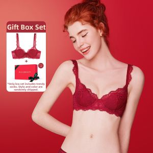 Miss Curiosity | Red Lace Bra Set for Big Breats Small Appearance Wedding