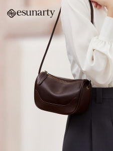 Genuine Leather Shoulder Bag Womens Fashionable Versatile Crossbody Soft Leather Handbag Casual Simple Style Zipper Closure