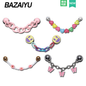 Bazey Fish Hole Shoe Accessories Metal Smiley Chain Flower Shoe Buckle Cross Compatible Spring 2024 Fashion Footwear Accessory
