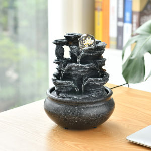 Modern Minimalist Office Desk Decorative Water Flowing Fountain Miniature Mountain Landscape Resin Craft for Opening Gifts