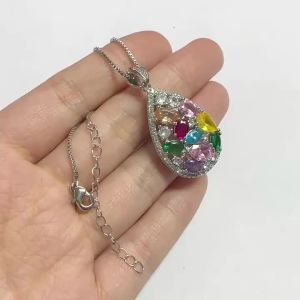 Huitan Pear Shaped Women Silver Color Pendant Necklace Inlaid Bright Colorful CZ Elegant Fashion Wedding Party Versatile Jewelry