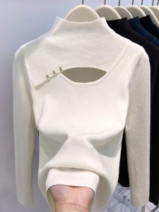 Womens Long Sleeve Knitted Sweater Hollow out High Collar Slim Fit Inner Wear Top Korean Style Commute Fashion Autumn Winter