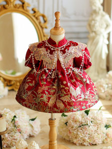 Chinese Style Birthday Ceremony Dress Red Celebration Hundred Days Baby Girl Cheongsam Qipao Traditional Costume One Year Old Anniversary