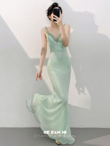 High-end Elegant Evening Dress 2026 New V-neck Fish Tail Sequins