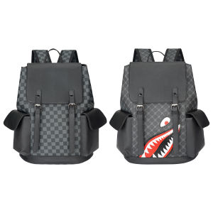 【24 hours Flash Delivery】 PU Leather Plaid College Bookbag Multifunctional Travel Backpack for Men Business Travel
