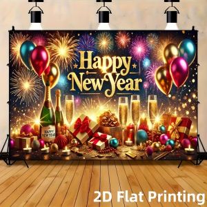 VIKAMA New Year Tapestry Golden Fireworks Champagne Living Room Background Wall New Years Eve Room Decoration