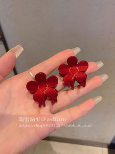 Red Flower Hair Clip Womens Side Bangs Small Size Half Updo New Year Stylish Versatile Back of Head Bun Clip  out