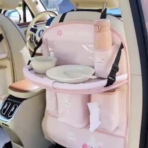 Khay Để Đồ Đa Năng Gấp Gọn Chống Đá Trang Trí Ghế Ô Tô Cao Cấp Bằng Da Tích Hợp Bàn Ăn
