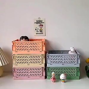 Keranjang Mini Lipat Serbaguna / Kotak Penyimpanan Aksesoris Peralatan Kantor Sekolah Anak / Foldable Box Storage Organizer Plastic / Wadah Tempat Make Up Alat Tulis Perapih Meja Aesthetic Multifungsi - GP Mall