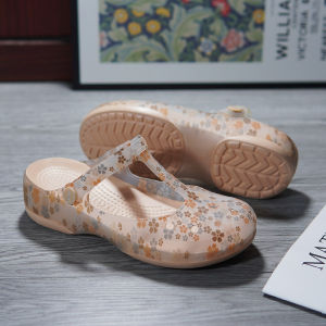 ผู้หญิง ฤดูร้อน รองเท้าแตะแบบสวมกลางแจ้ง กันลื่น นุ่ม มีฟองน้ำ รองเท้าอุดตันพยาบาลส้นหนารองเท้าชายหาดเยลลี่กลวงออกดอกไม้