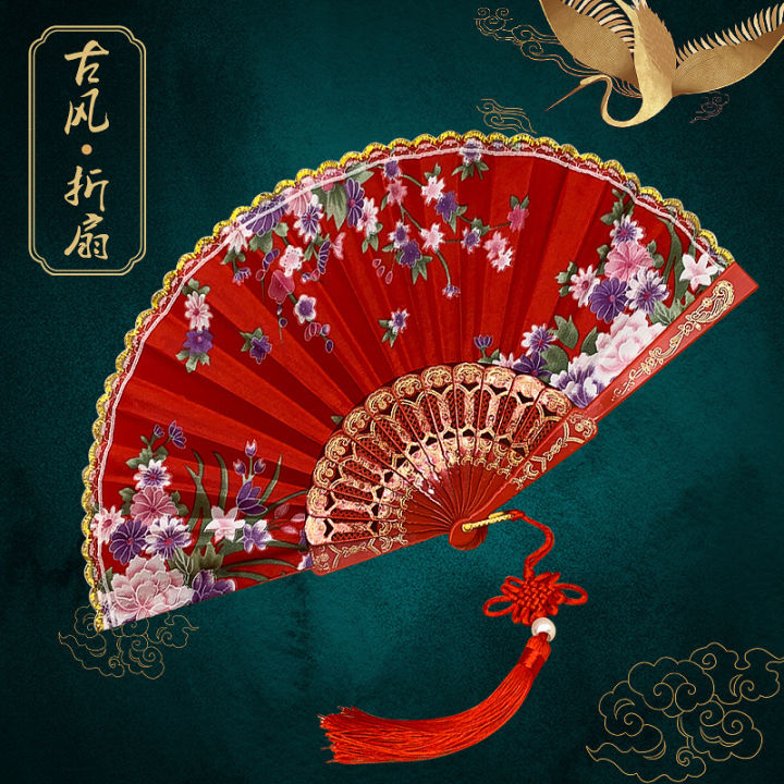 Silk Cloth Gold Edge Fans Chinese Traditional Dance Fan Chinese Style ...