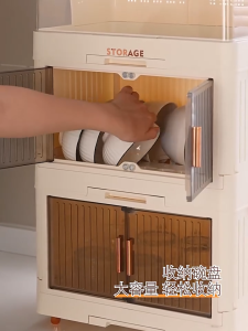 Aesthetic Foldable Acrylic Kitchen Organizer with Storage Cabinet and Transparent Display