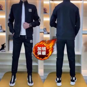 2025 New Mens Spring Sport Casual Knitted Two-Piece Set Comfortable Versatile Mens Ensemble Hooded Zipper Style Youth Long Sleeve