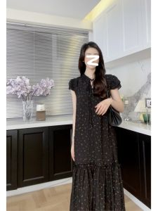 Korean Style Loose Floral Print Summer Dress plus Size Conceal Flattering Polka Dot Slimming Long Sleeve round Neck A-Line Dress