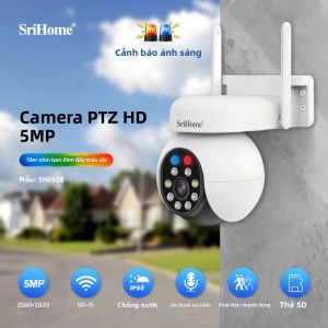 Camera IP Wifi Không Dây PTZ Srihome 5MP SH052B Tự Động Theo Dõi AI Báo Động Âm Thanh & Ánh Sáng Tầm Nhìn Ban Đêm Màu Sắc Starlight Camera Giám Sát Ngoài Trời