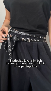 Urban Y2K Belt Double Grommet PU Leather Adjustable Waist Strap for Denim Skirts Casual Outfits