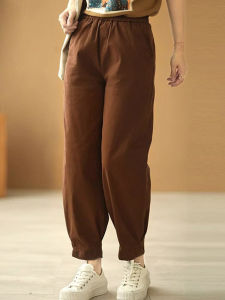 Autumn New Womens Casual Straight Leg Pants Loose Slimming Fleece Nine Points High Waist Straight Cut Trousers Street Style