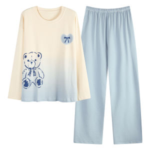 Áo ngủ MiiOW nữ làm bằng cotton nguyên chất dài tay quần dài thoáng khí