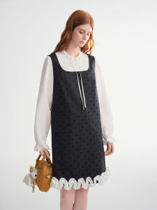DUSHU | Plus Size Polka Dot Print Contrast Edge Vest Dress