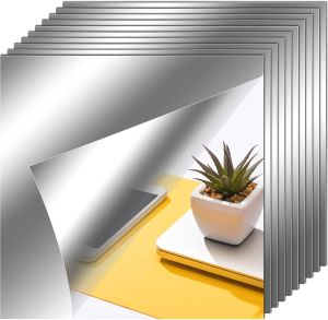 10/4ชิ้น แผ่นกระจกแบบยืดหยุ่น / แผ่นกระจกเทียมแบบมีกาวในตัว ไม่ใช่กระจกจริง / สติกเกอร์ติดผนังอะคริลิกแบบนุ่ม / สำหรับตกแต่งผนังบ้าน ขนาด 30*30 ซม.