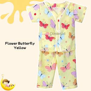 Dimari Baju Piyama Anak Perempuan Tanpa Kerah Usia 1-12 Tahun Motif Bunga Butterfly