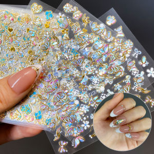 12/20/30Pcs 3D Spring Flower Nail Stickers Self-Adhesive Colorful Gold Blue Butterfly Nail Decal Slider Bronzing Decorations Y2K