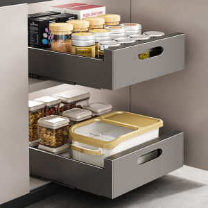 Kitchen Cabinet Drawer Pull out Storage Box Spice Condiment Layered Basket Rack under Sink Creative Carbon Steel Organizer